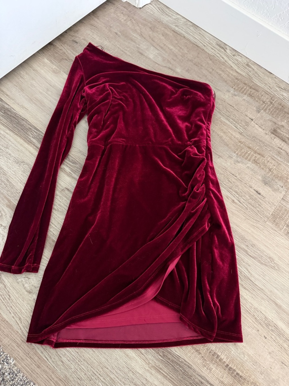 VICI Velvet One-Shoulder Burgundy Dress